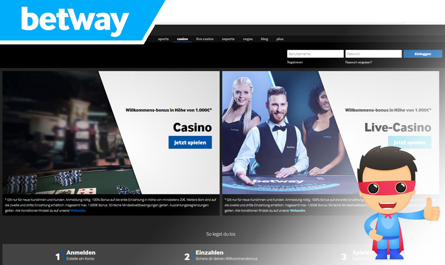 Startseite vom Betway Casino