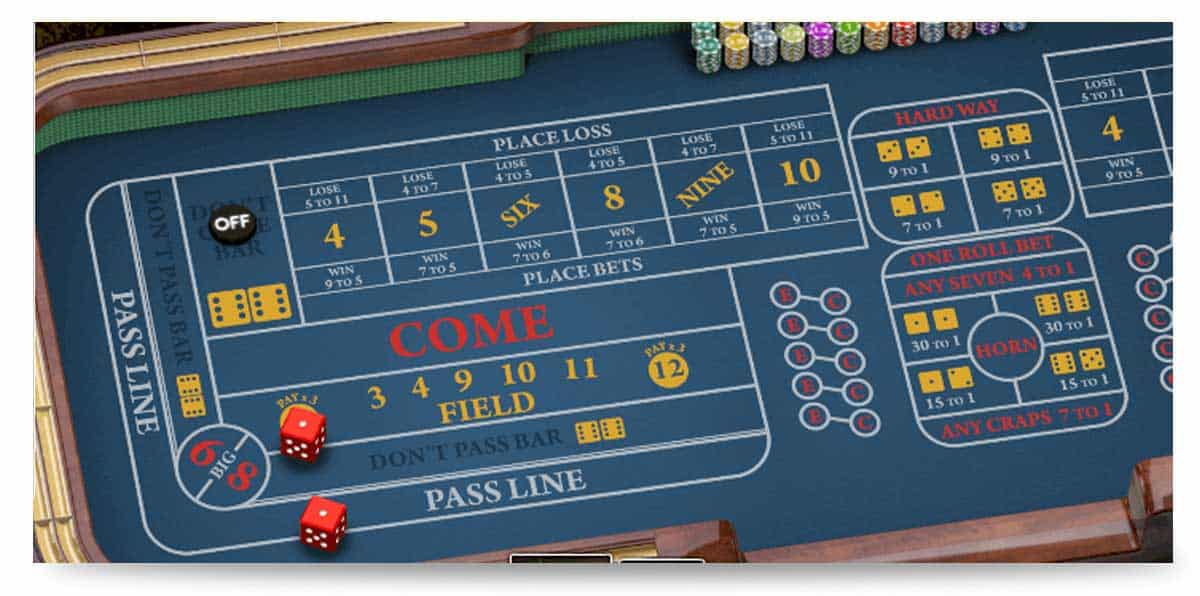 Creps Tisch eines Online Casinos