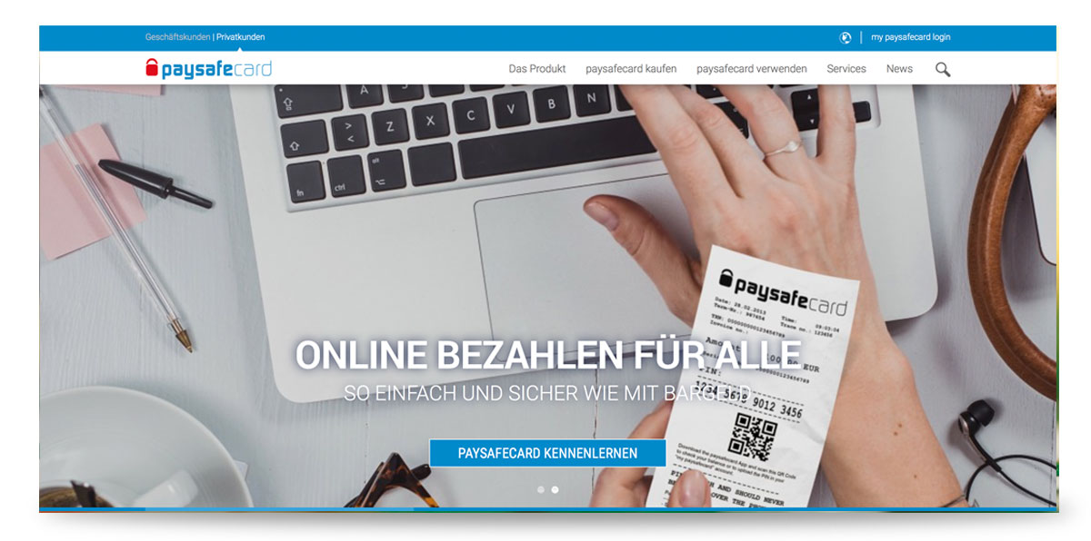 Startseite von Paysafecard